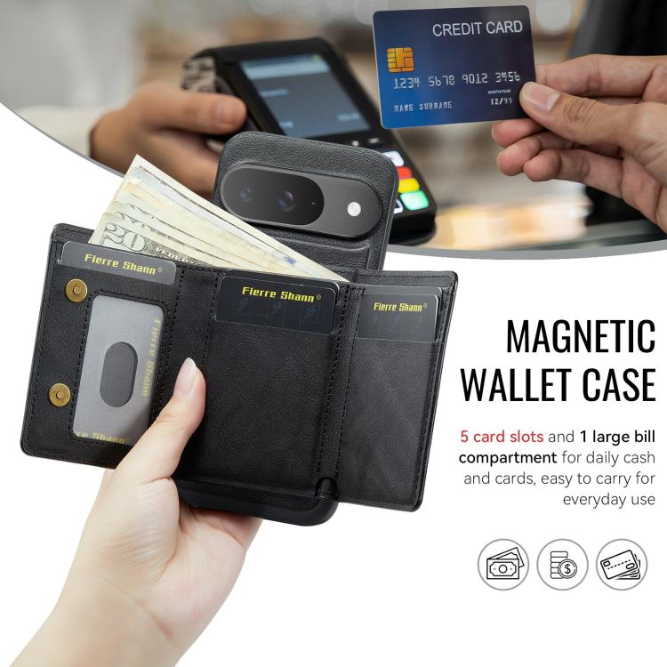 For Google Pixel 9 Pro / 9 Fierre Shann 2 in 1 Holder RFID Card Slot Wallet MagSafe Phone Case