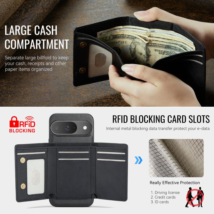 For Google Pixel 9 Pro / 9 Fierre Shann 2 in 1 Holder RFID Card Slot Wallet MagSafe Phone Case