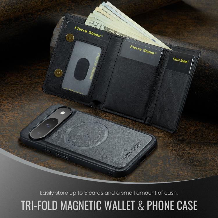 For Google Pixel 9 Pro / 9 Fierre Shann 2 in 1 Holder RFID Card Slot Wallet MagSafe Phone Case