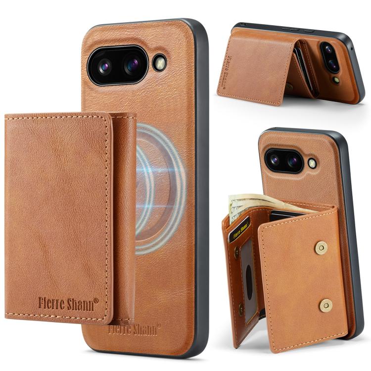 For Google Pixel 9a Fierre Shann 2 in 1 Holder RFID Card Slot Wallet MagSafe Phone Case