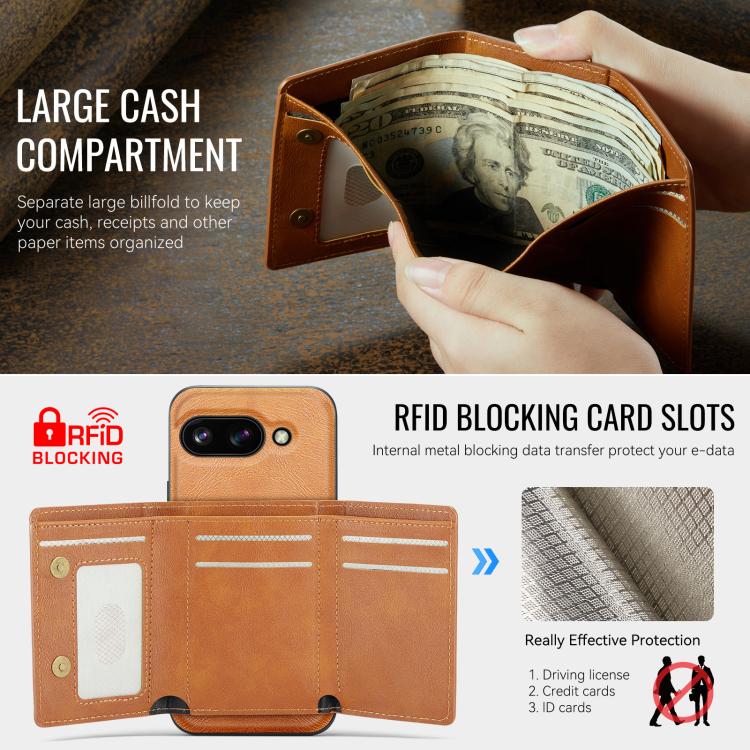 For Google Pixel 9a Fierre Shann 2 in 1 Holder RFID Card Slot Wallet MagSafe Phone Case