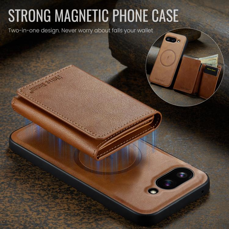 For Google Pixel 9a Fierre Shann 2 in 1 Holder RFID Card Slot Wallet MagSafe Phone Case