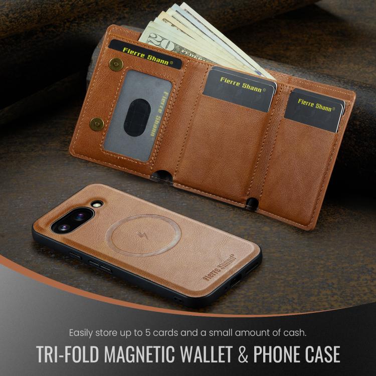 For Google Pixel 9a Fierre Shann 2 in 1 Holder RFID Card Slot Wallet MagSafe Phone Case
