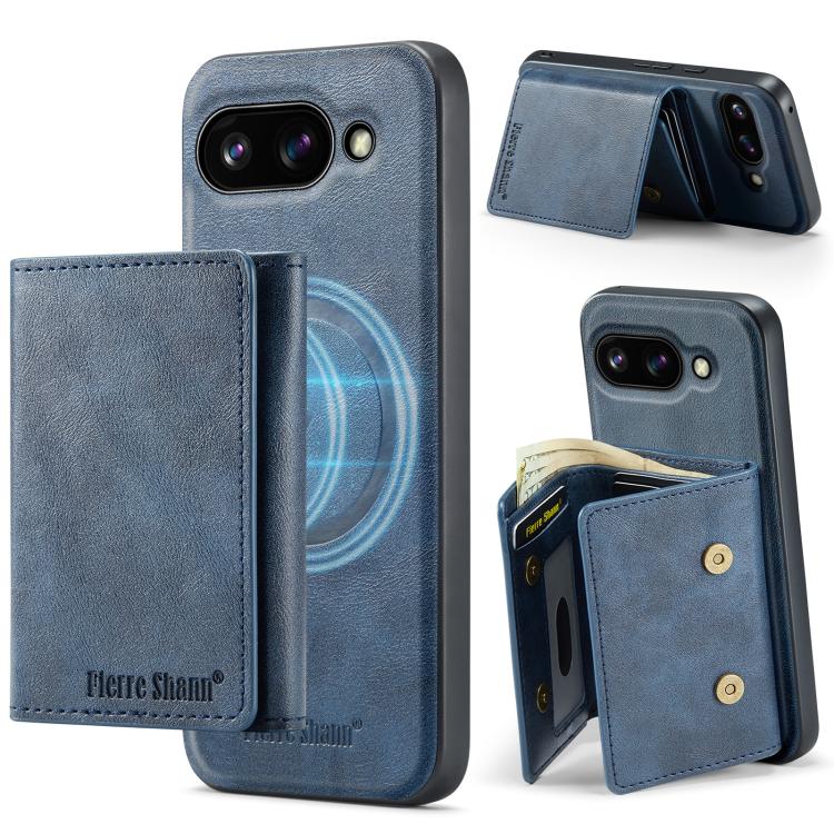 For Google Pixel 9a Fierre Shann 2 in 1 Holder RFID Card Slot Wallet MagSafe Phone Case