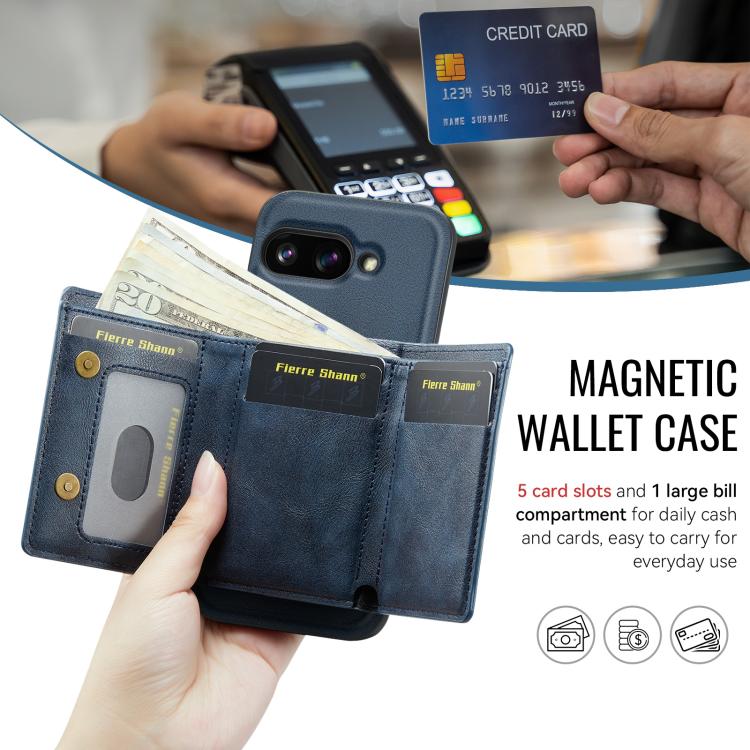 For Google Pixel 9a Fierre Shann 2 in 1 Holder RFID Card Slot Wallet MagSafe Phone Case