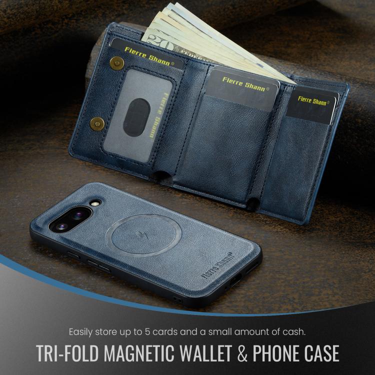 For Google Pixel 9a Fierre Shann 2 in 1 Holder RFID Card Slot Wallet MagSafe Phone Case