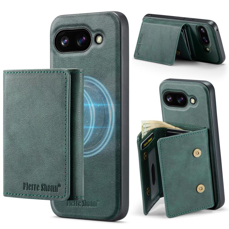 For Google Pixel 9a Fierre Shann 2 in 1 Holder RFID Card Slot Wallet MagSafe Phone Case