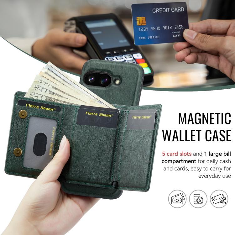 For Google Pixel 9a Fierre Shann 2 in 1 Holder RFID Card Slot Wallet MagSafe Phone Case