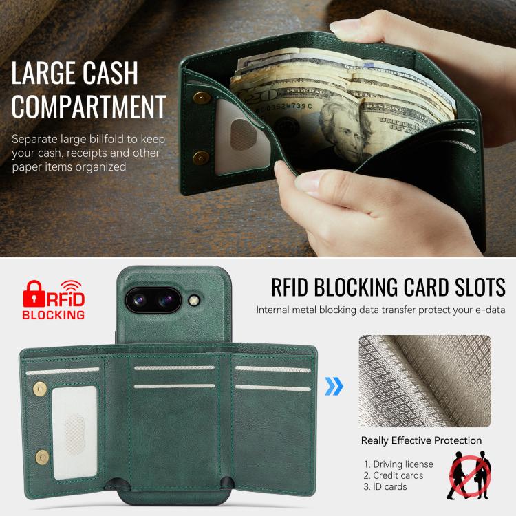 For Google Pixel 9a Fierre Shann 2 in 1 Holder RFID Card Slot Wallet MagSafe Phone Case