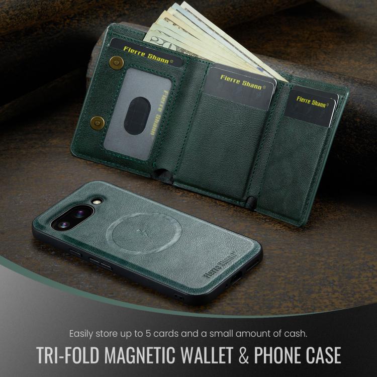 For Google Pixel 9a Fierre Shann 2 in 1 Holder RFID Card Slot Wallet MagSafe Phone Case