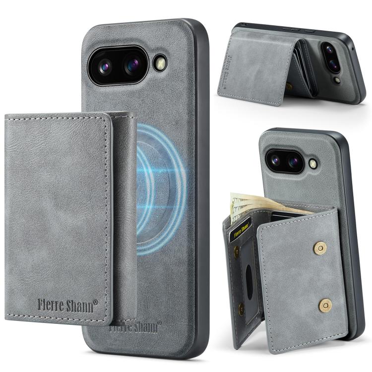 For Google Pixel 9a Fierre Shann 2 in 1 Holder RFID Card Slot Wallet MagSafe Phone Case
