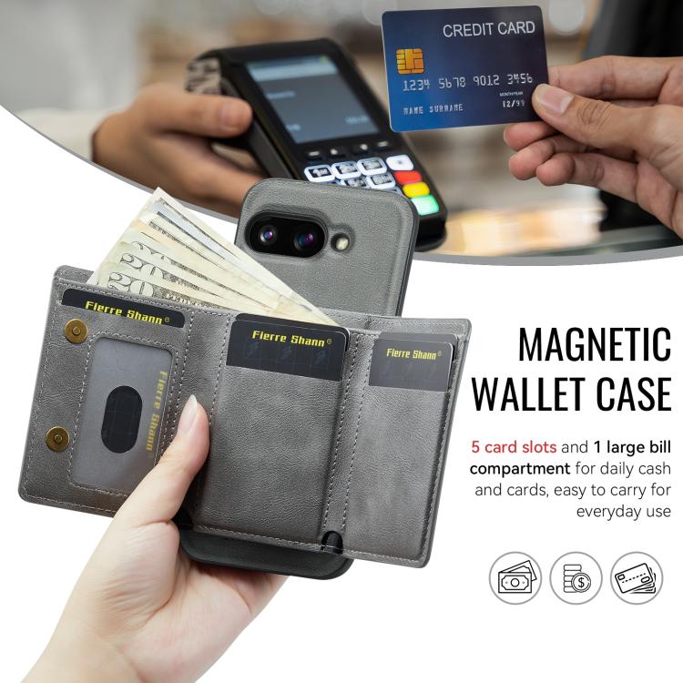 For Google Pixel 9a Fierre Shann 2 in 1 Holder RFID Card Slot Wallet MagSafe Phone Case