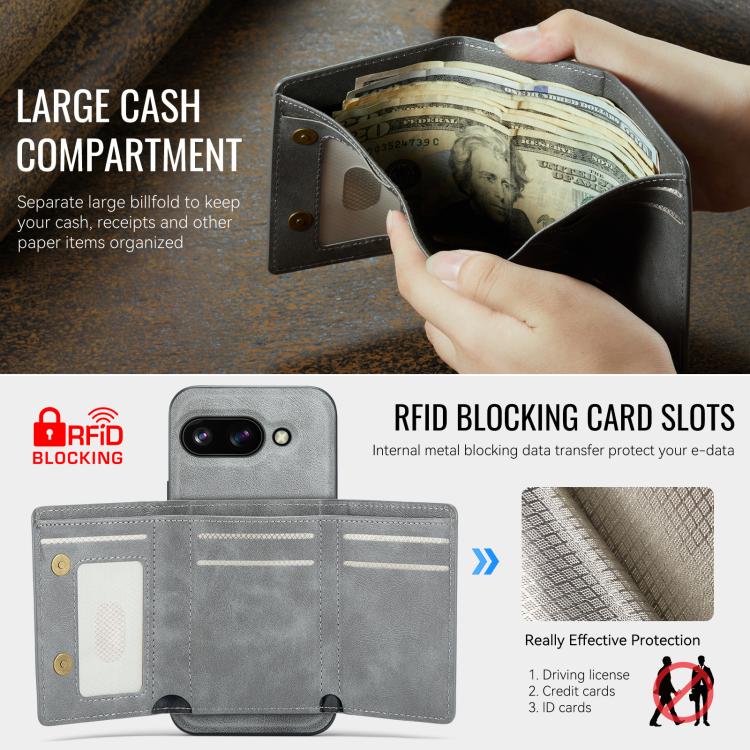 For Google Pixel 9a Fierre Shann 2 in 1 Holder RFID Card Slot Wallet MagSafe Phone Case