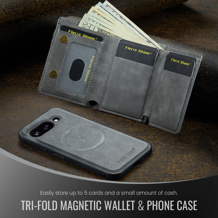 For Google Pixel 9a Fierre Shann 2 in 1 Holder RFID Card Slot Wallet MagSafe Phone Case