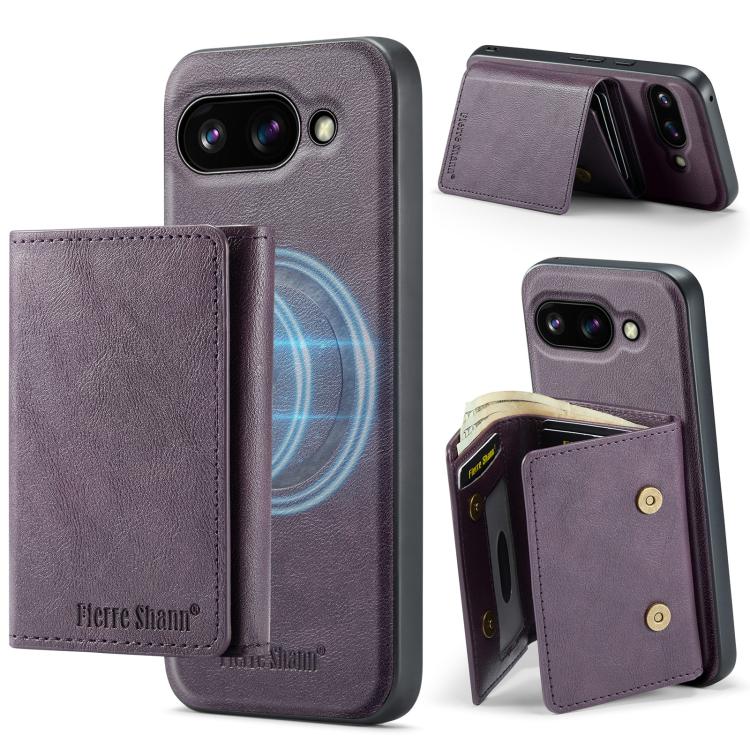 For Google Pixel 9a Fierre Shann 2 in 1 Holder RFID Card Slot Wallet MagSafe Phone Case