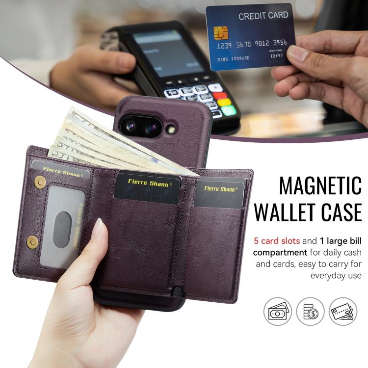 For Google Pixel 9a Fierre Shann 2 in 1 Holder RFID Card Slot Wallet MagSafe Phone Case