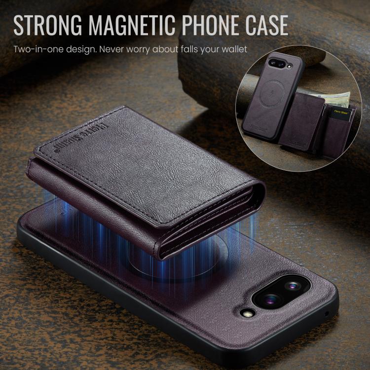 For Google Pixel 9a Fierre Shann 2 in 1 Holder RFID Card Slot Wallet MagSafe Phone Case