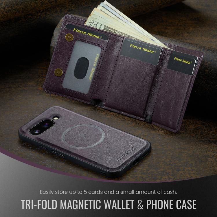 For Google Pixel 9a Fierre Shann 2 in 1 Holder RFID Card Slot Wallet MagSafe Phone Case