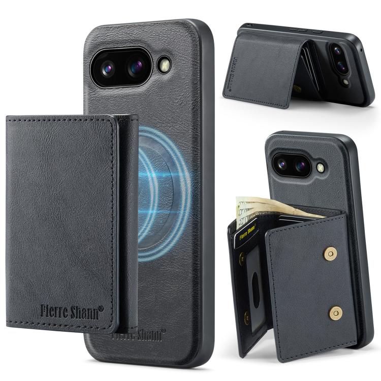 For Google Pixel 9a Fierre Shann 2 in 1 Holder RFID Card Slot Wallet MagSafe Phone Case