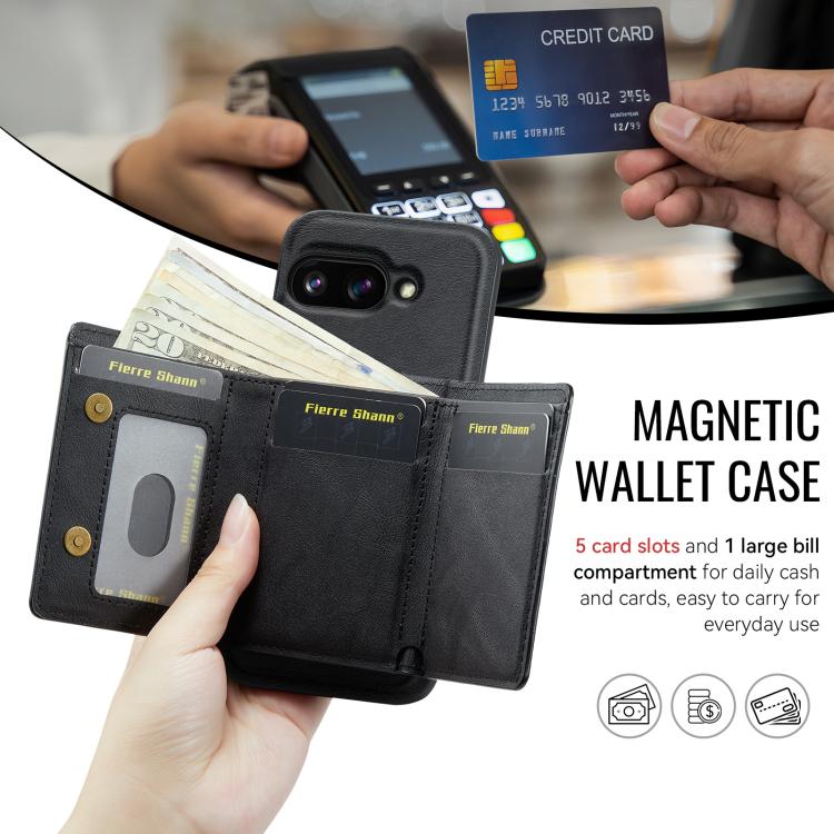 For Google Pixel 9a Fierre Shann 2 in 1 Holder RFID Card Slot Wallet MagSafe Phone Case