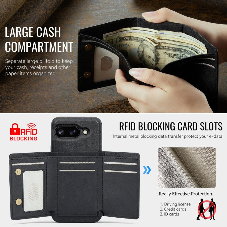 For Google Pixel 9a Fierre Shann 2 in 1 Holder RFID Card Slot Wallet MagSafe Phone Case