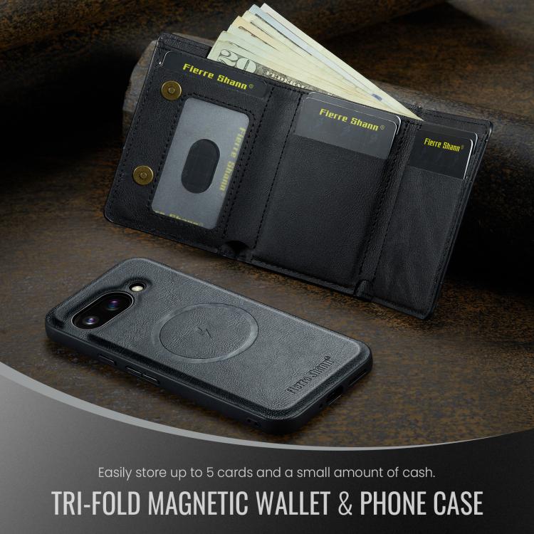 For Google Pixel 9a Fierre Shann 2 in 1 Holder RFID Card Slot Wallet MagSafe Phone Case