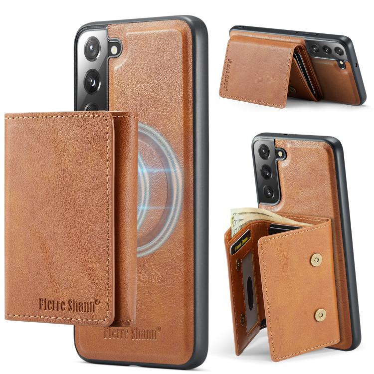 For Samsung Galaxy S22 5G Fierre Shann 2 in 1 Holder RFID Card Slot Wallet MagSafe Phone Case