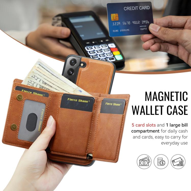 For Samsung Galaxy S22 5G Fierre Shann 2 in 1 Holder RFID Card Slot Wallet MagSafe Phone Case