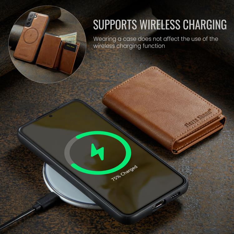For Samsung Galaxy S22 5G Fierre Shann 2 in 1 Holder RFID Card Slot Wallet MagSafe Phone Case