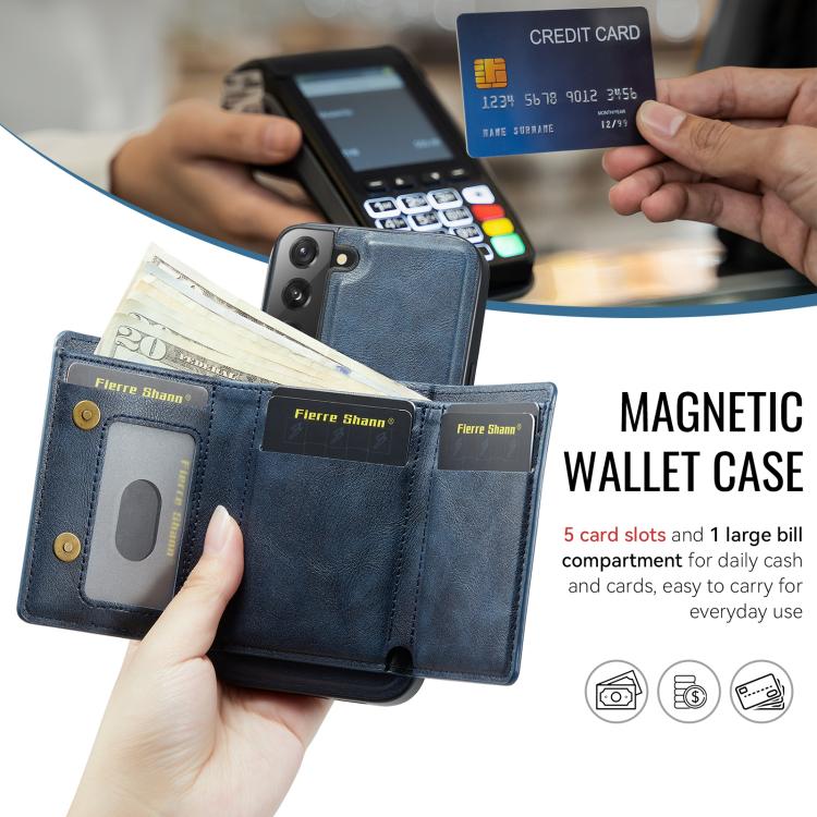 For Samsung Galaxy S22 5G Fierre Shann 2 in 1 Holder RFID Card Slot Wallet MagSafe Phone Case
