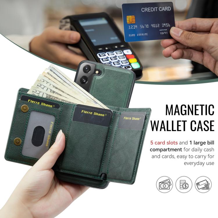 For Samsung Galaxy S22 5G Fierre Shann 2 in 1 Holder RFID Card Slot Wallet MagSafe Phone Case