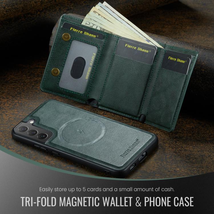 For Samsung Galaxy S22 5G Fierre Shann 2 in 1 Holder RFID Card Slot Wallet MagSafe Phone Case