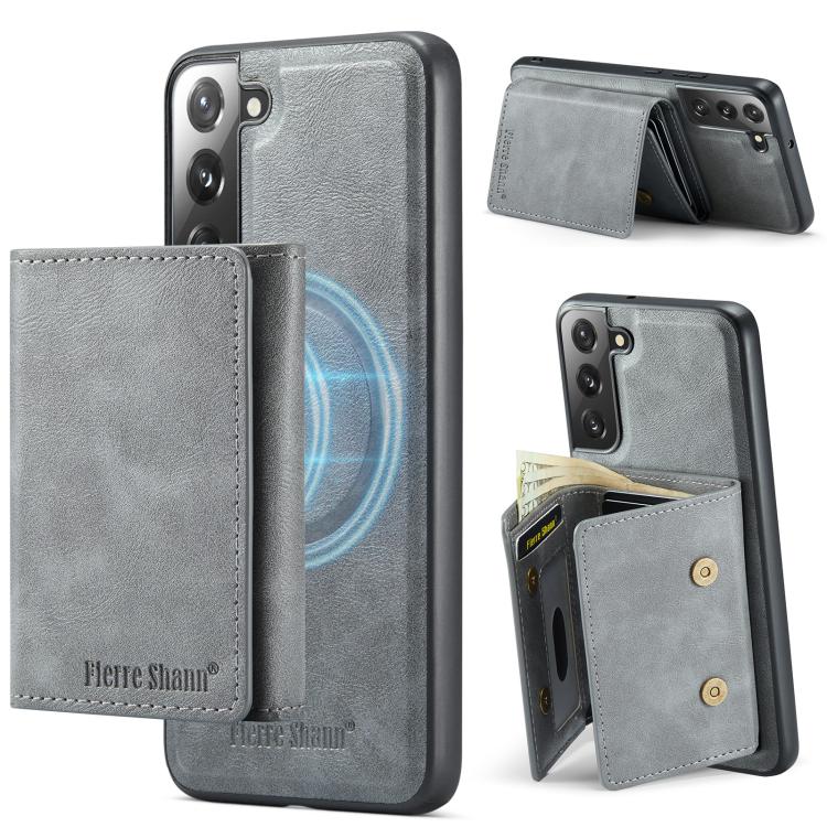 For Samsung Galaxy S22 5G Fierre Shann 2 in 1 Holder RFID Card Slot Wallet MagSafe Phone Case