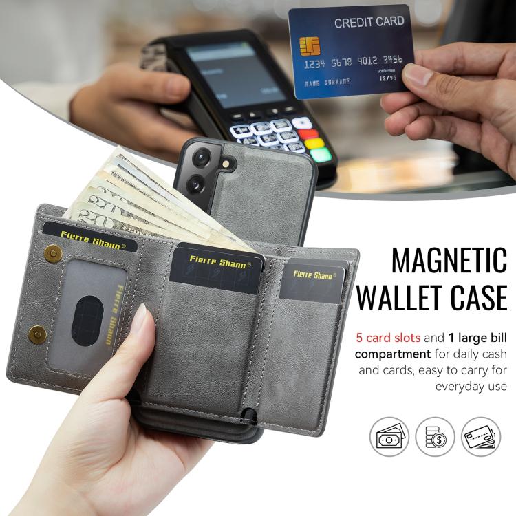 For Samsung Galaxy S22 5G Fierre Shann 2 in 1 Holder RFID Card Slot Wallet MagSafe Phone Case