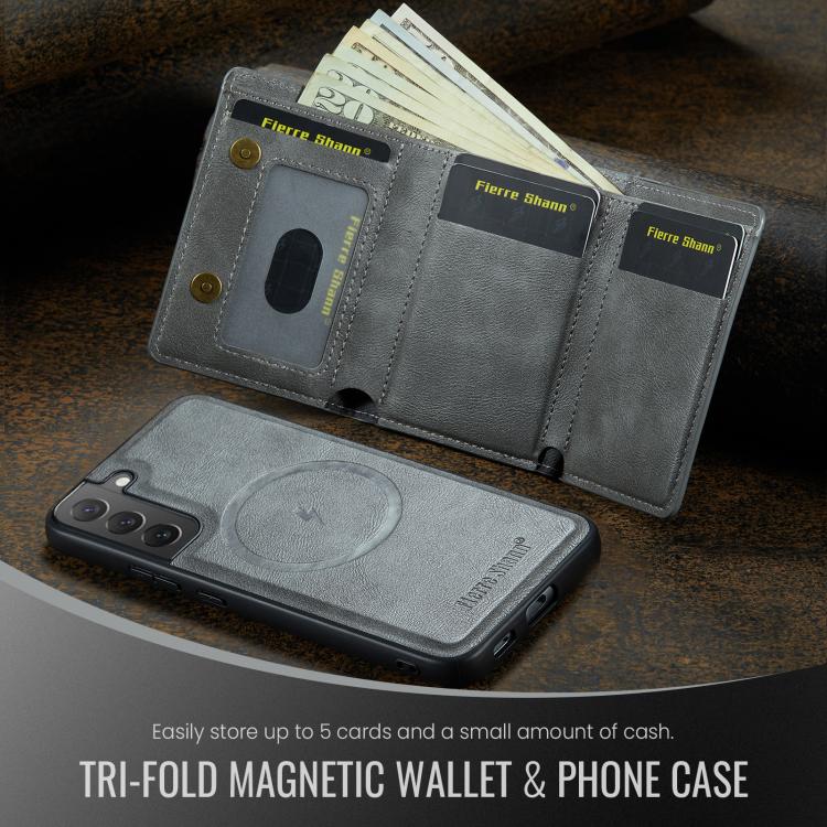 For Samsung Galaxy S22 5G Fierre Shann 2 in 1 Holder RFID Card Slot Wallet MagSafe Phone Case