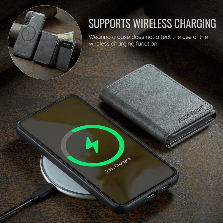 For Samsung Galaxy S22 5G Fierre Shann 2 in 1 Holder RFID Card Slot Wallet MagSafe Phone Case