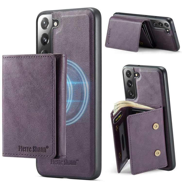 For Samsung Galaxy S22 5G Fierre Shann 2 in 1 Holder RFID Card Slot Wallet MagSafe Phone Case