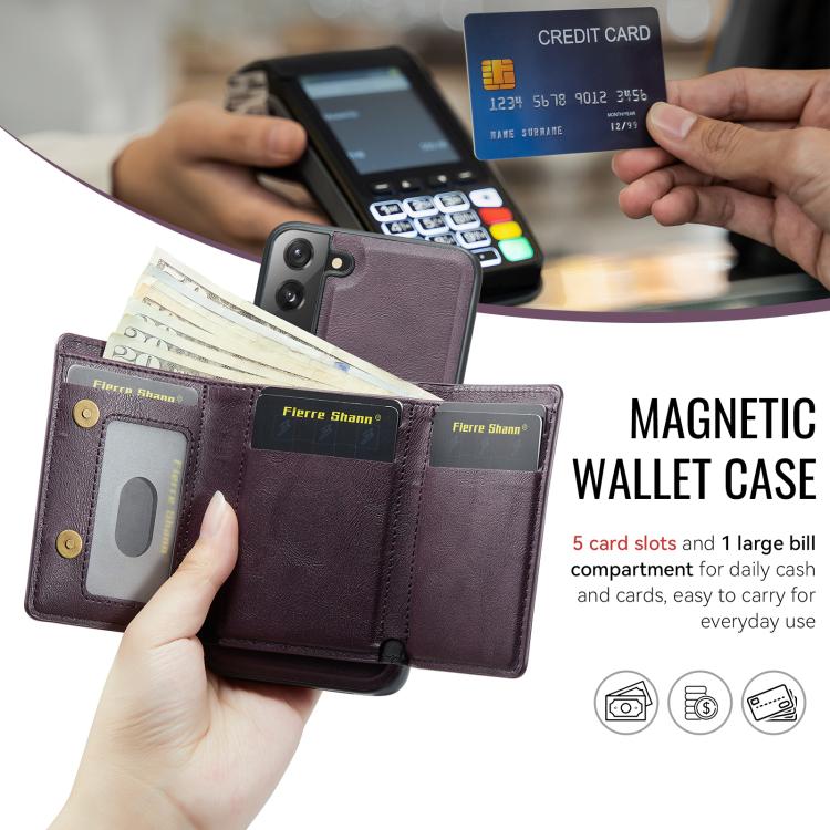 For Samsung Galaxy S22 5G Fierre Shann 2 in 1 Holder RFID Card Slot Wallet MagSafe Phone Case