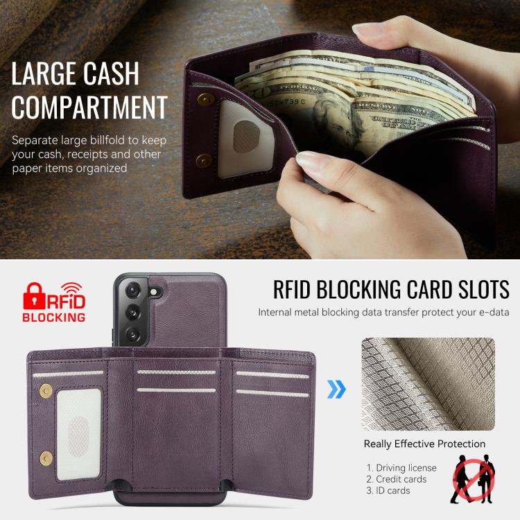 For Samsung Galaxy S22 5G Fierre Shann 2 in 1 Holder RFID Card Slot Wallet MagSafe Phone Case