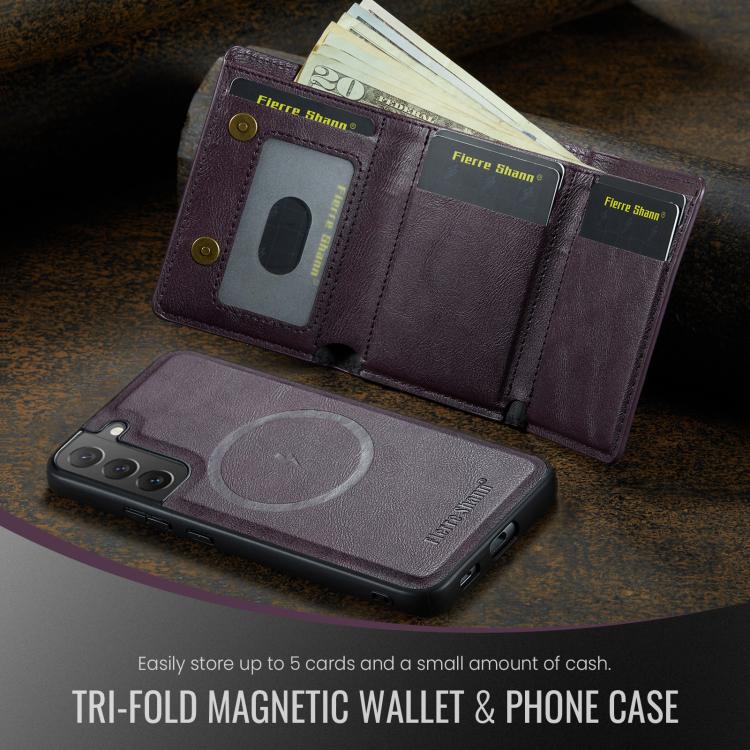 For Samsung Galaxy S22 5G Fierre Shann 2 in 1 Holder RFID Card Slot Wallet MagSafe Phone Case