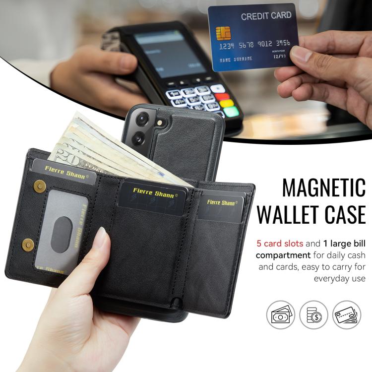 For Samsung Galaxy S22 5G Fierre Shann 2 in 1 Holder RFID Card Slot Wallet MagSafe Phone Case