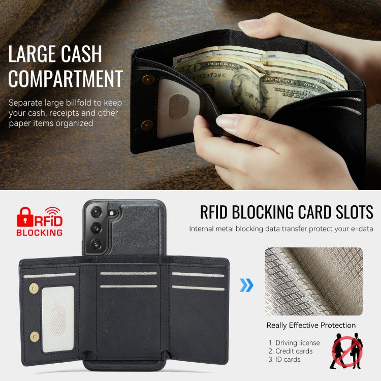 For Samsung Galaxy S22 5G Fierre Shann 2 in 1 Holder RFID Card Slot Wallet MagSafe Phone Case