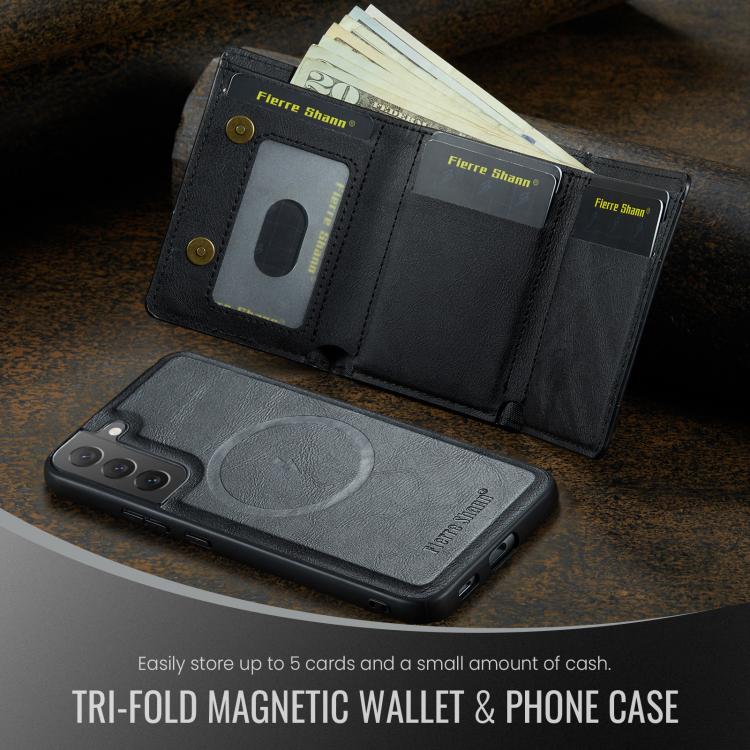 For Samsung Galaxy S22 5G Fierre Shann 2 in 1 Holder RFID Card Slot Wallet MagSafe Phone Case