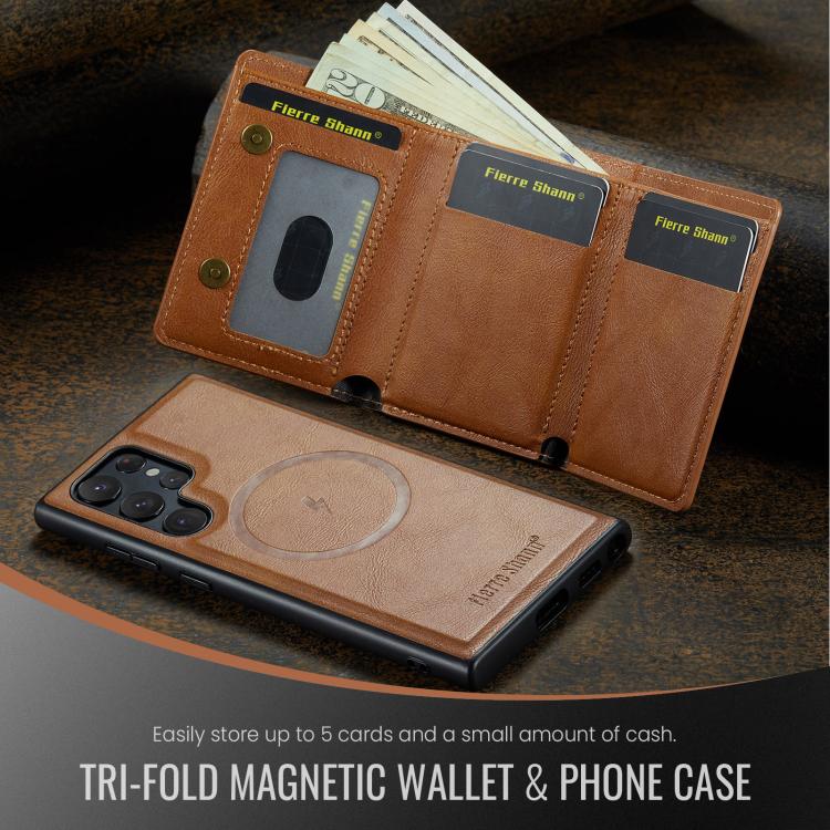 For Samsung Galaxy S22 Ultra 5G Fierre Shann 2 in 1 Holder RFID Card Slot Wallet MagSafe Phone Case