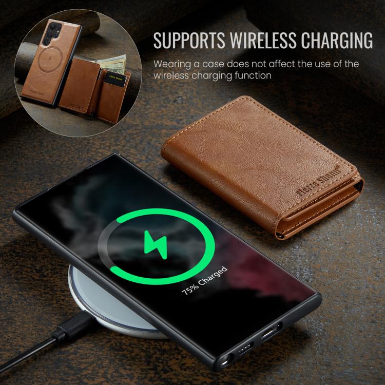 For Samsung Galaxy S22 Ultra 5G Fierre Shann 2 in 1 Holder RFID Card Slot Wallet MagSafe Phone Case