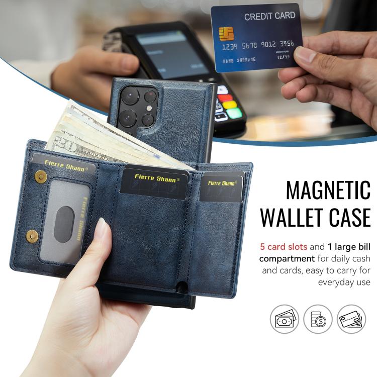 For Samsung Galaxy S22 Ultra 5G Fierre Shann 2 in 1 Holder RFID Card Slot Wallet MagSafe Phone Case