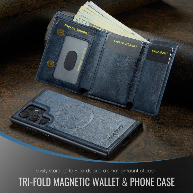 For Samsung Galaxy S22 Ultra 5G Fierre Shann 2 in 1 Holder RFID Card Slot Wallet MagSafe Phone Case