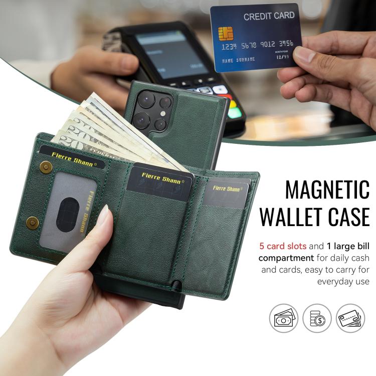 For Samsung Galaxy S22 Ultra 5G Fierre Shann 2 in 1 Holder RFID Card Slot Wallet MagSafe Phone Case