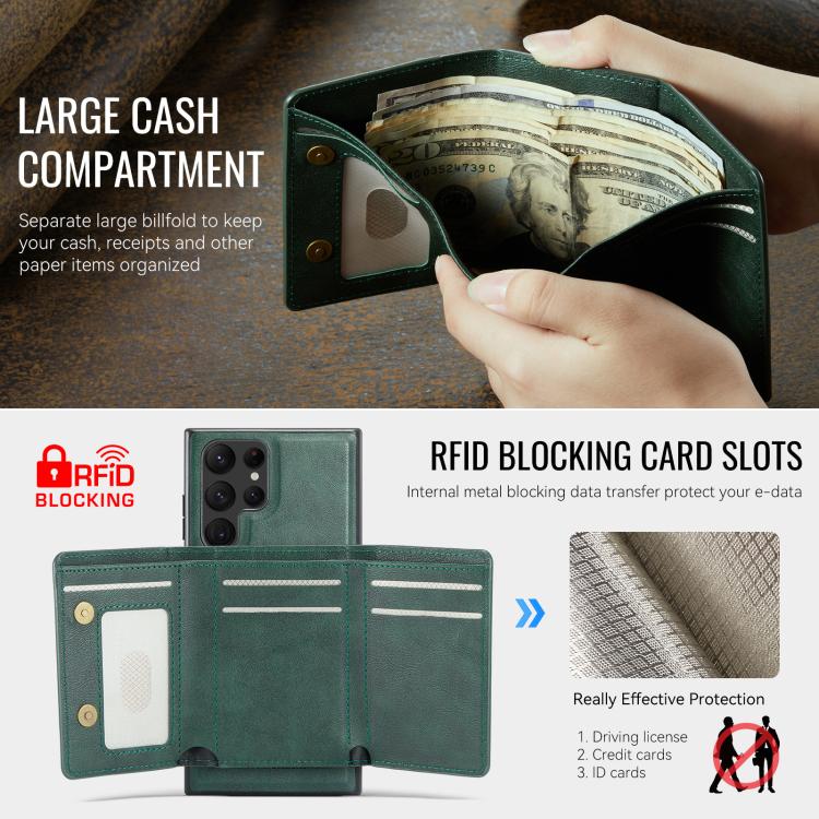 For Samsung Galaxy S22 Ultra 5G Fierre Shann 2 in 1 Holder RFID Card Slot Wallet MagSafe Phone Case