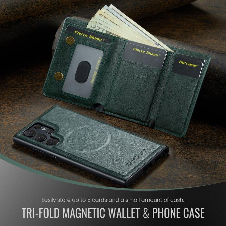 For Samsung Galaxy S22 Ultra 5G Fierre Shann 2 in 1 Holder RFID Card Slot Wallet MagSafe Phone Case